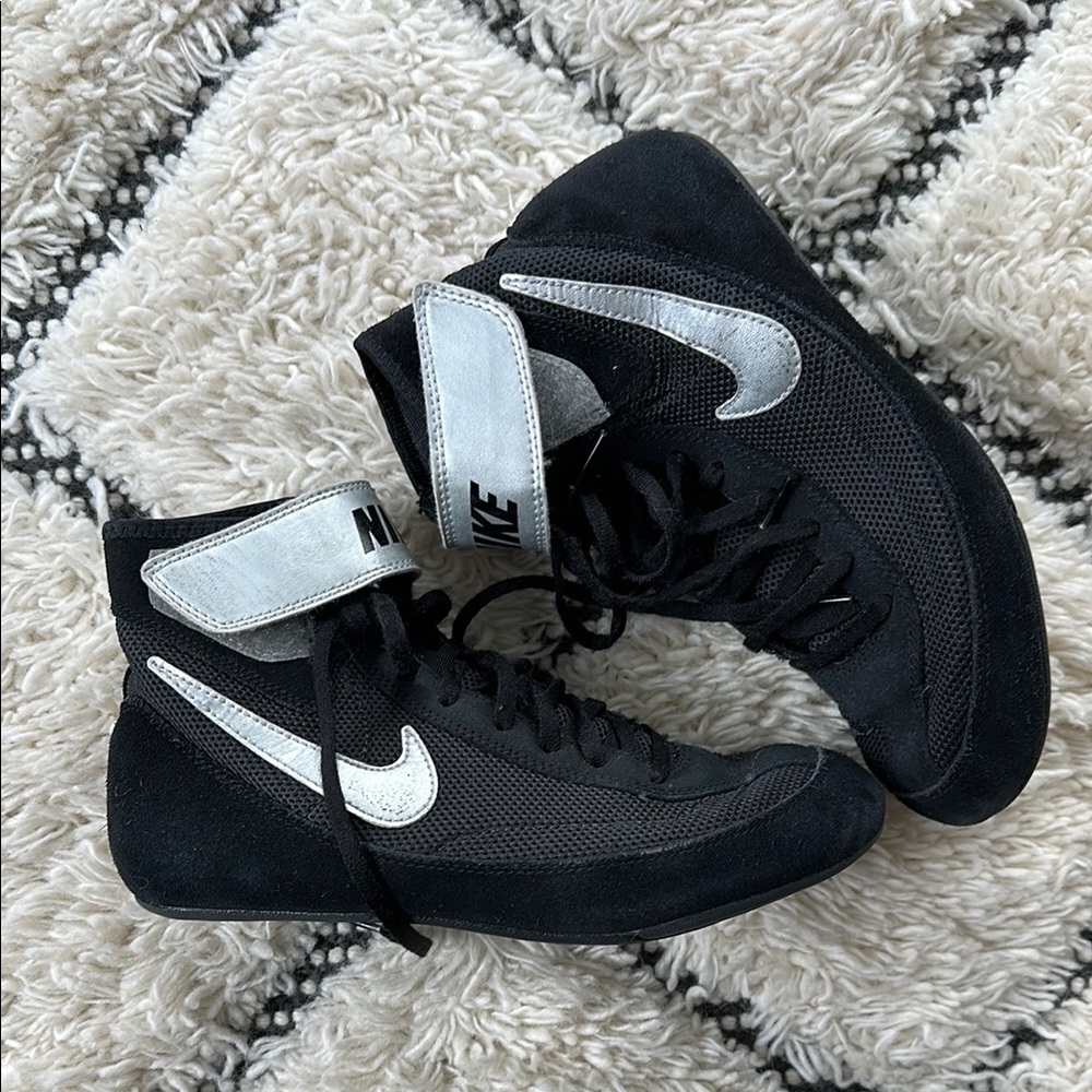 Nike Black and Silver High-Top Wrestling Sneakers